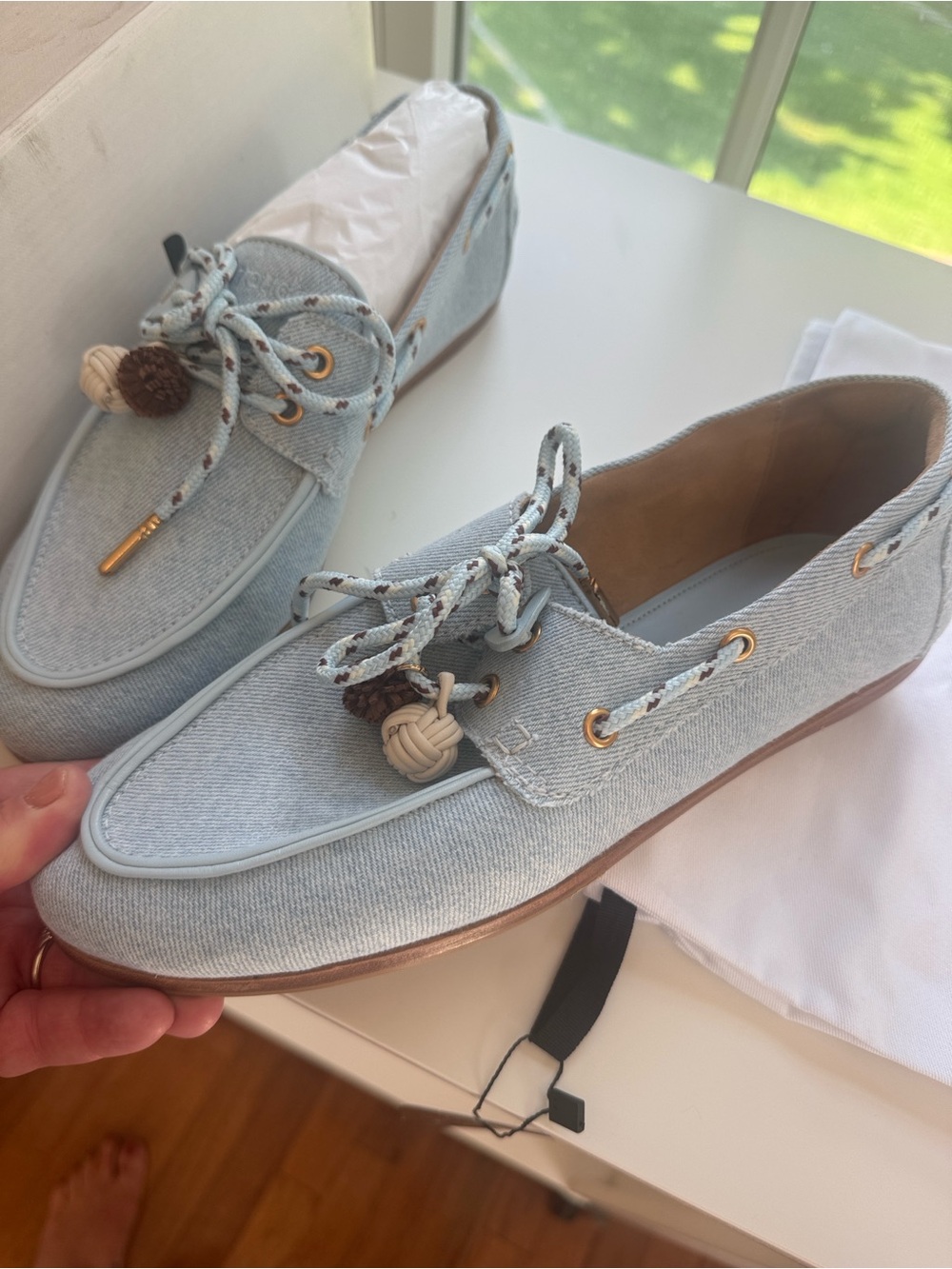Larroude Light Blue Denim Tassel Loafers - Picture 5 of 6